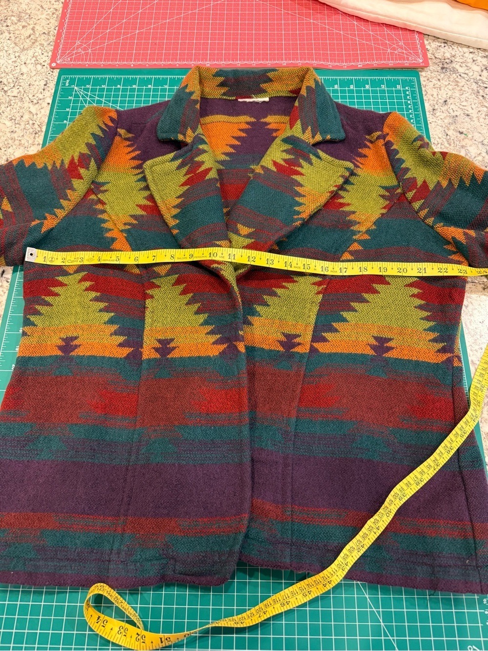 Southwestern Aztec Open Front Jacket Blanket Coat Boho Tribal Shacket - Picture 5 of 12